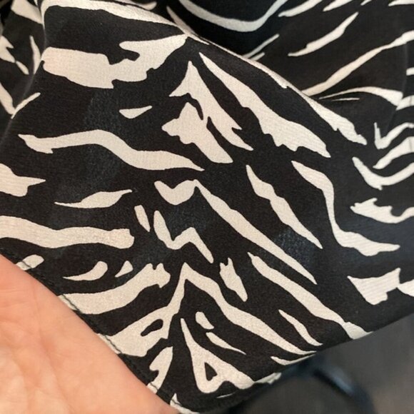 Rebecca Taylor Blouse Black White Silk Zebra Print Long Sleeve Crewneck - Picture 13 of 16